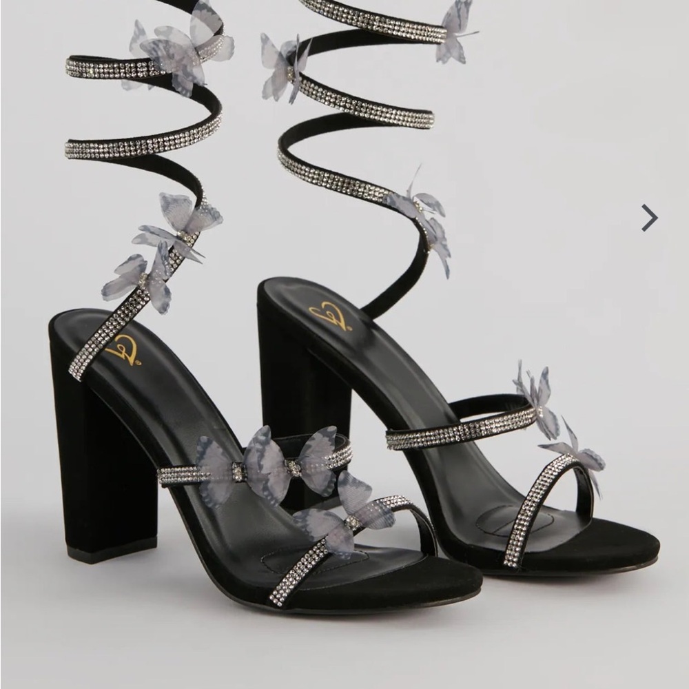 Elegant Black Butterfly Embellished Heels